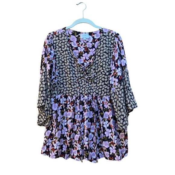 Johnny Was Ameesha Floral Peasant Blouse Pink Black Large - Picture 1 of 9